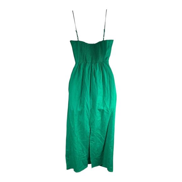 Rachel Zoe Green Linen Blend Midi Dress Slit in Back XS Resort Chic Smock Back - Picture 2 of 9